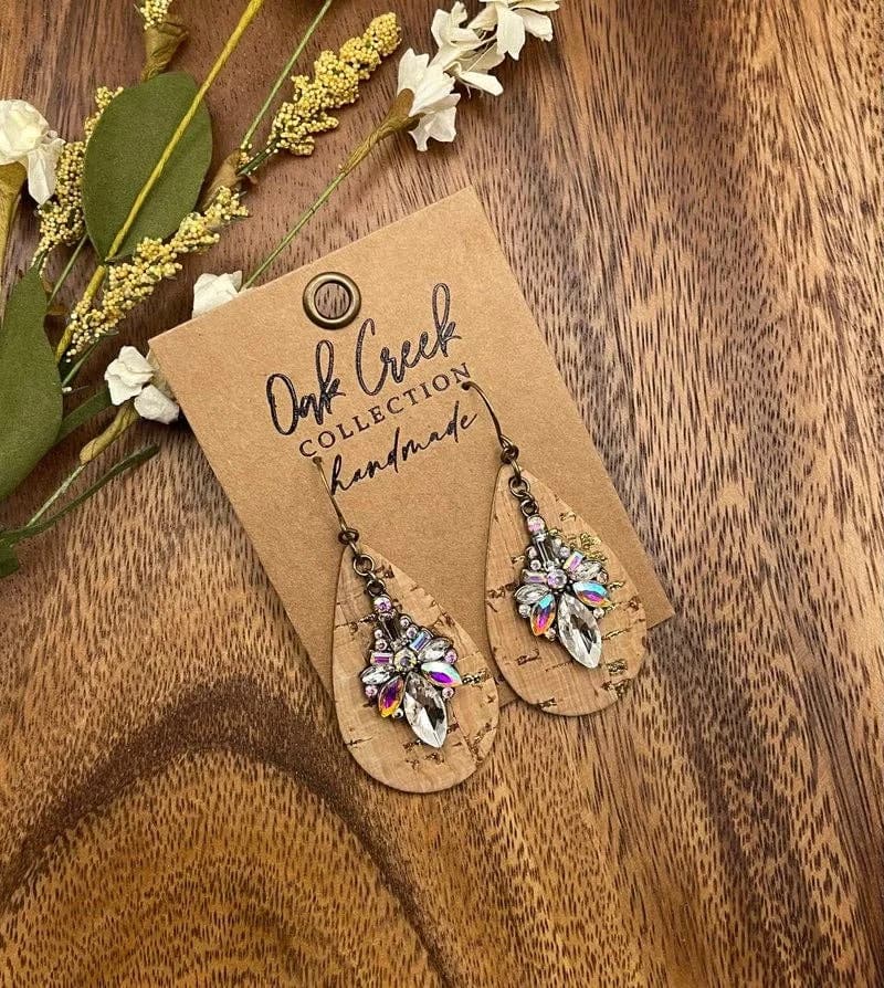 Natural Cork w Gold Fleck Leather Skinny Teardrop Earring
