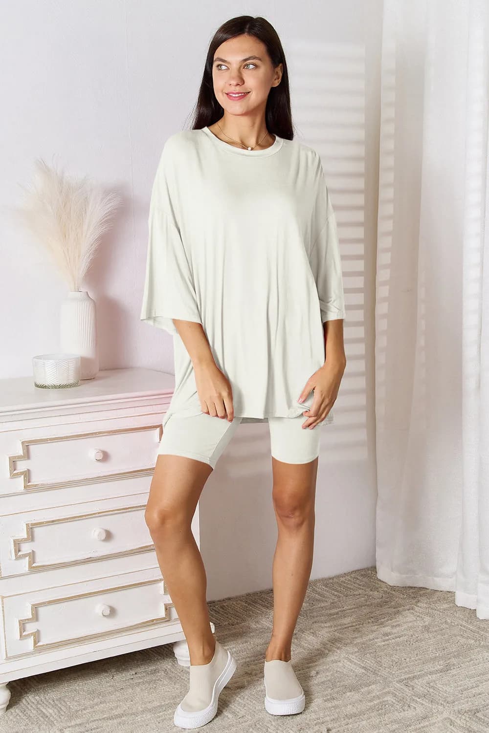 Basic Bae Full Size Soft Rayon Three-Quarter Sleeve Top and Shorts Set Multiple Colors
