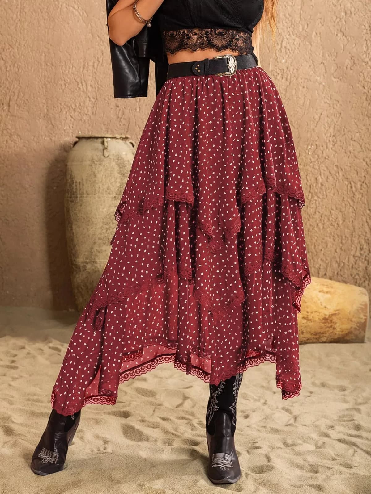 Lace Detail Layered Skirt