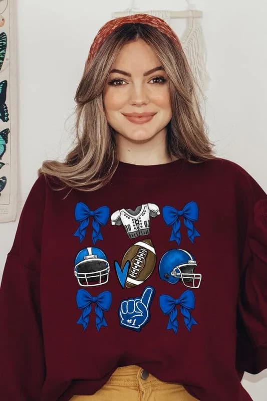 Blue Coquette Football Graphic Fleece Sweatshirts