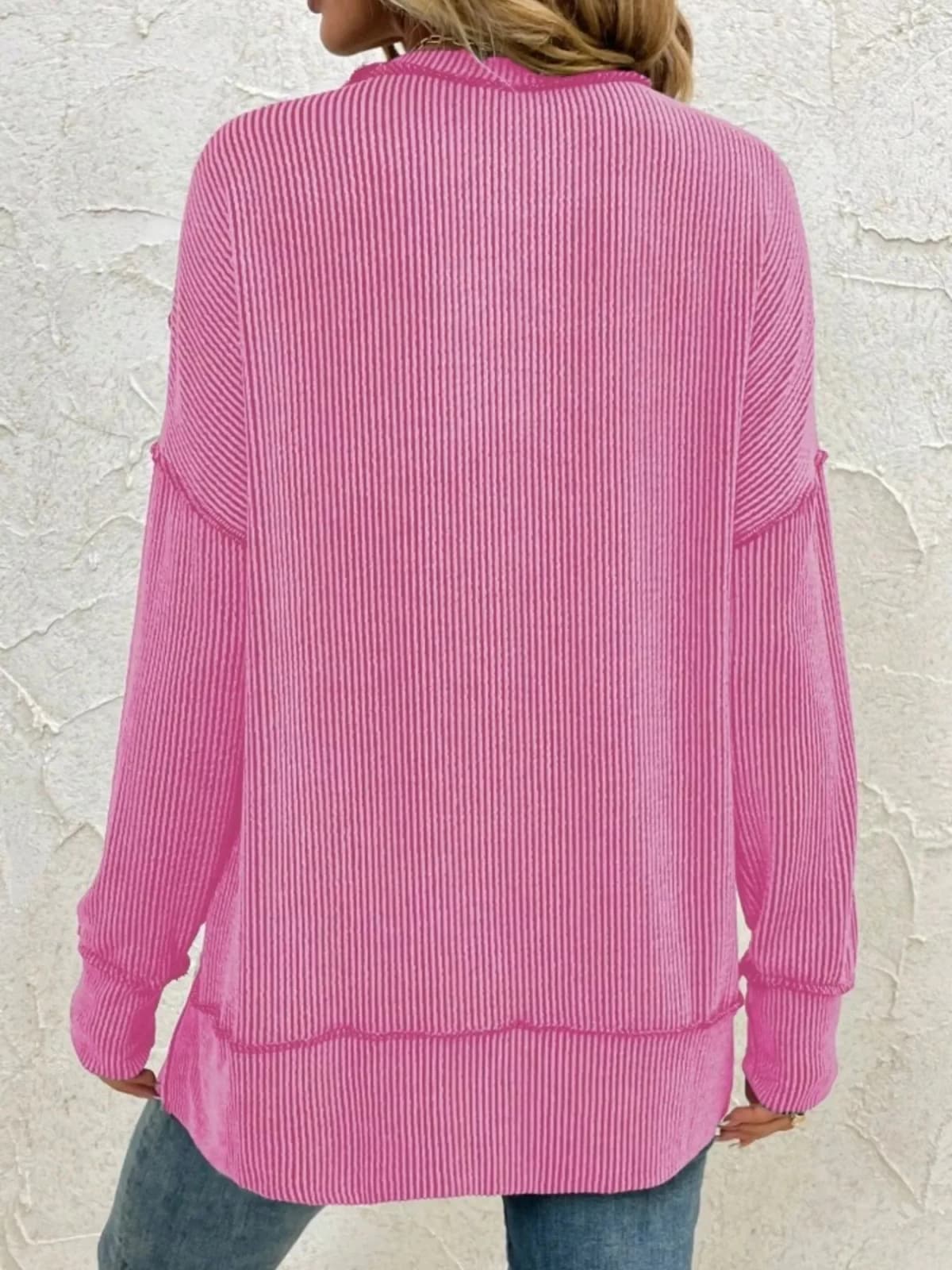 Side Slit Round Neck Dropped Shoulder Sweatshirt in Multiple Colors