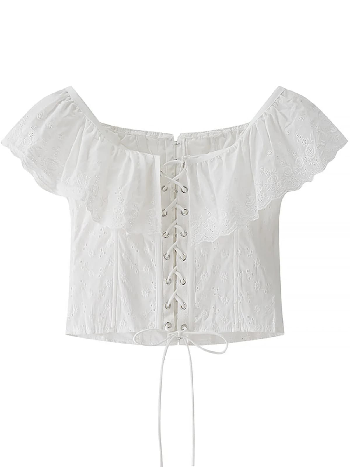 Lace Up Back Eyelet Ruffle Trim Tank