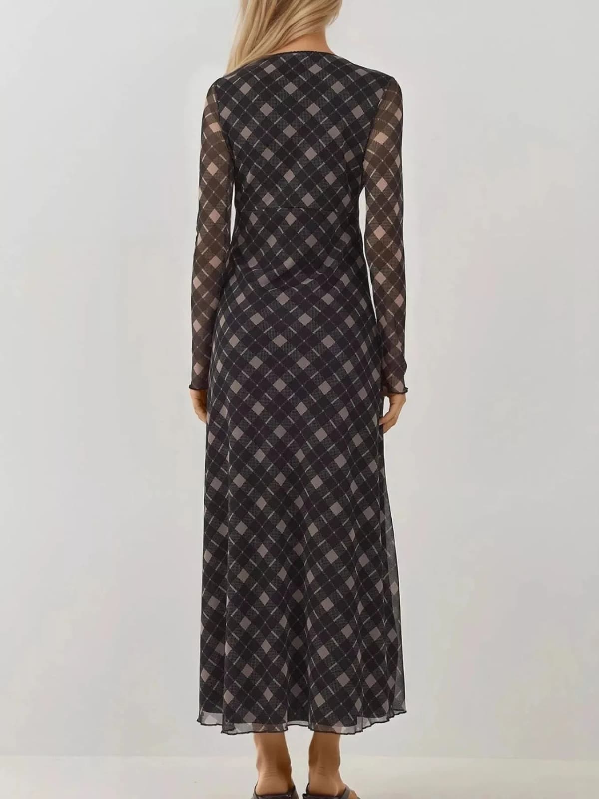 Tie Front Plaid Long Sleeve Dress