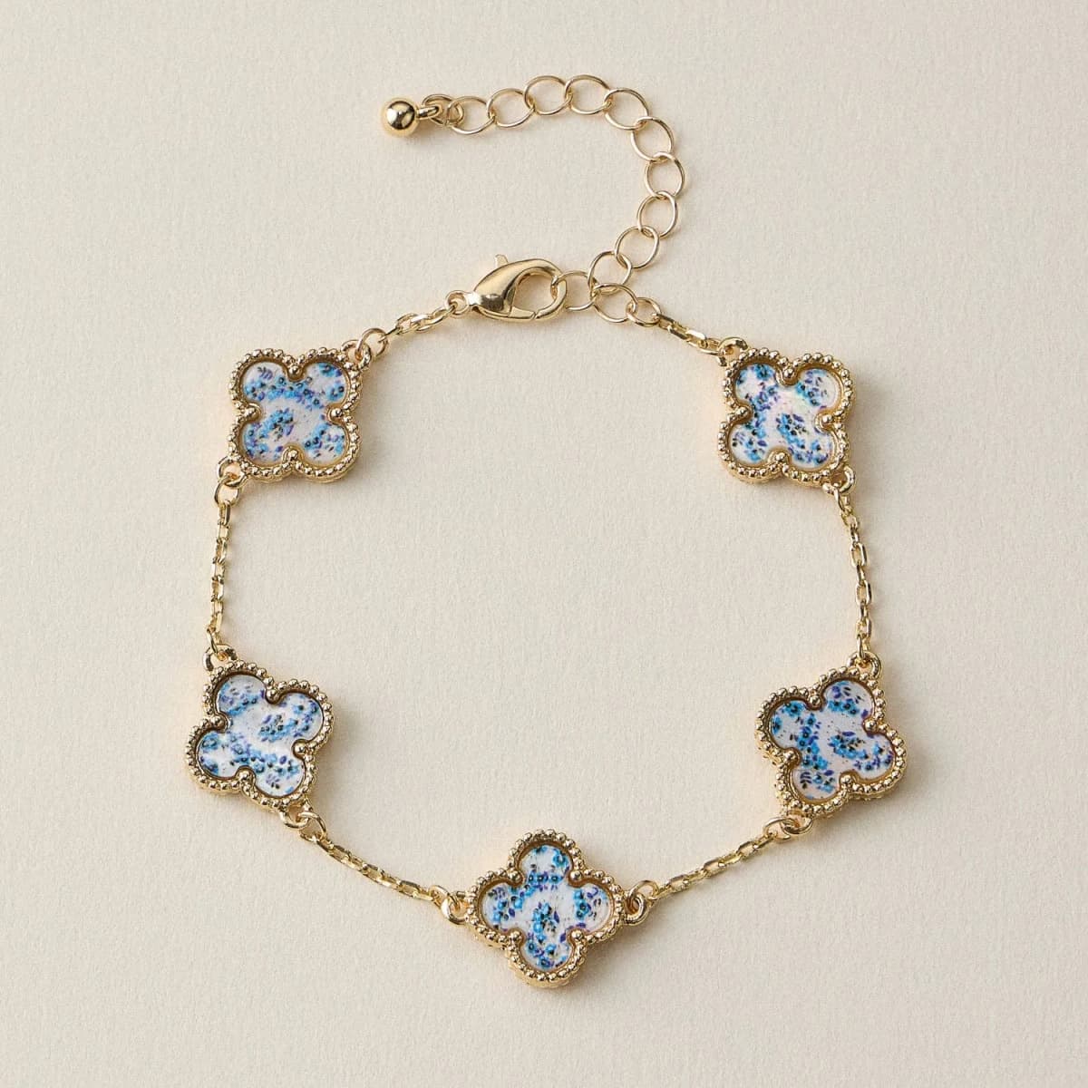 Colorful Shell Clover Charm Bracelet with Gold Detailing Reversible