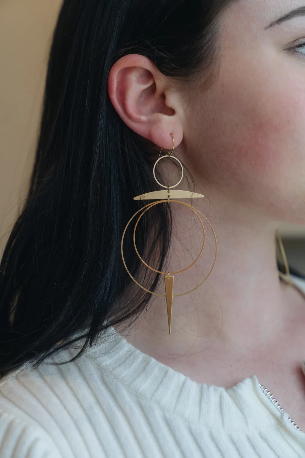 Brass Hoops Big Light Chandelier Earrings Handmade Solstice