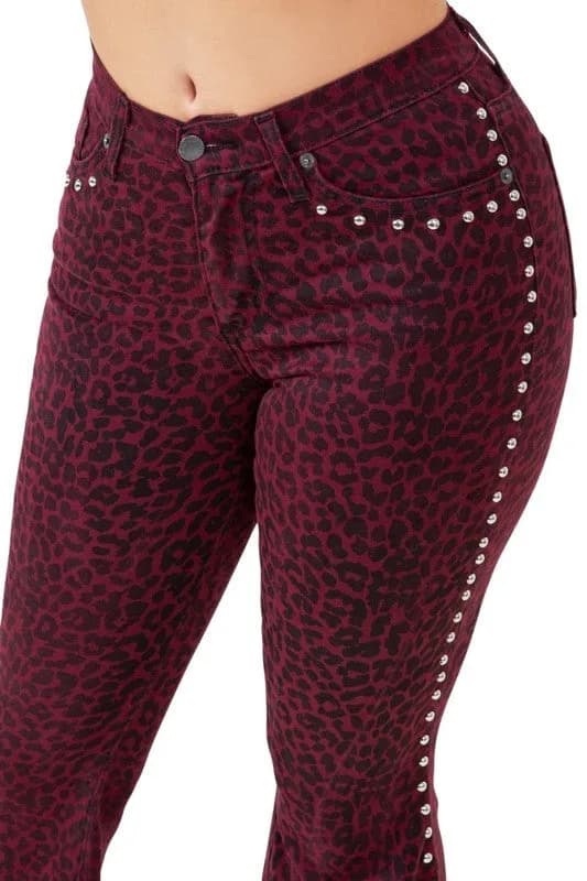 Leopard Studded Bell Bottom- Inseam 30 GJG Denim