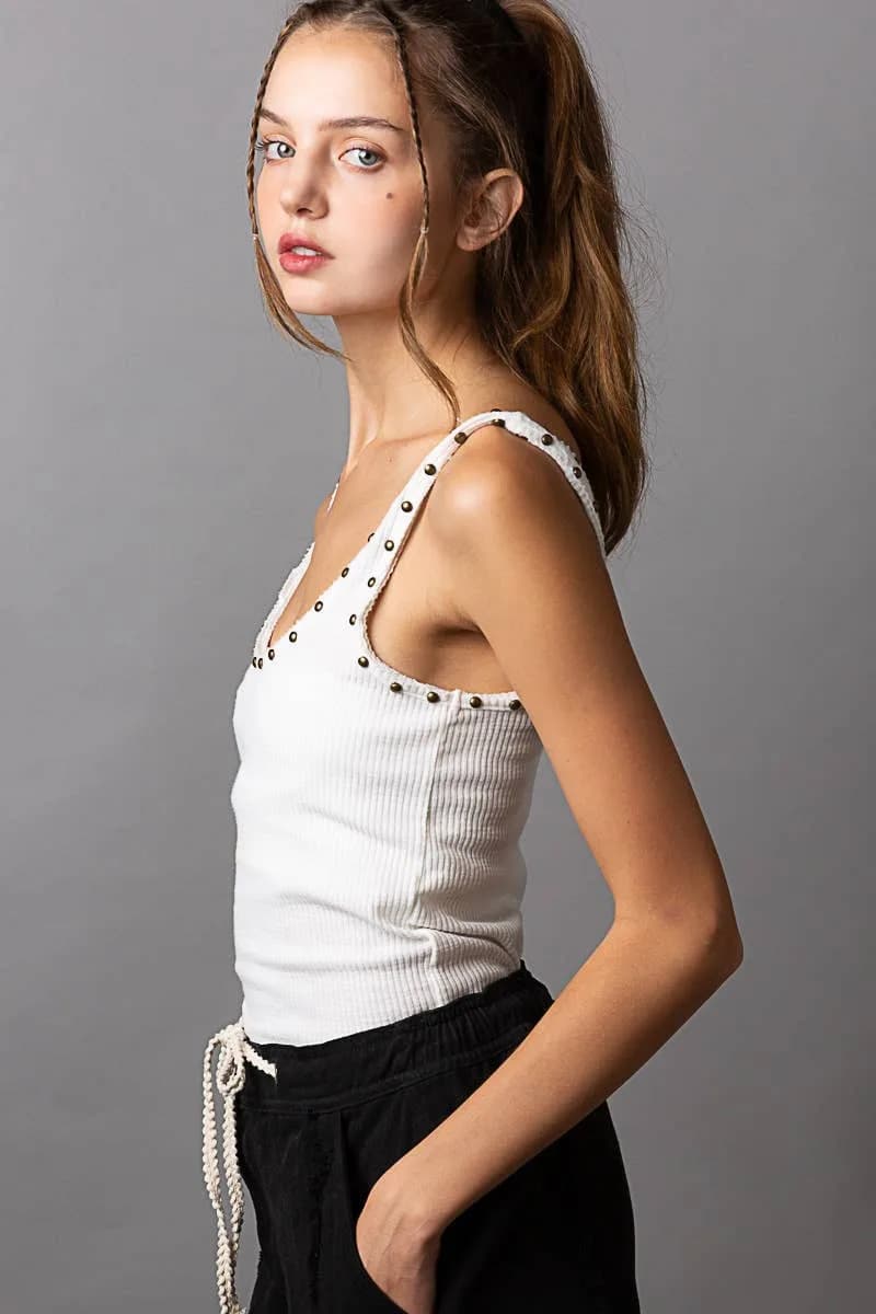 Stud Detail Scoop Neck Sleeveless Top