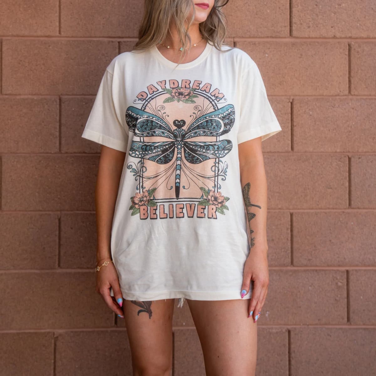 Vintage Daydream Believer Dragonfly Oversized Graphic Tee Select Apparel