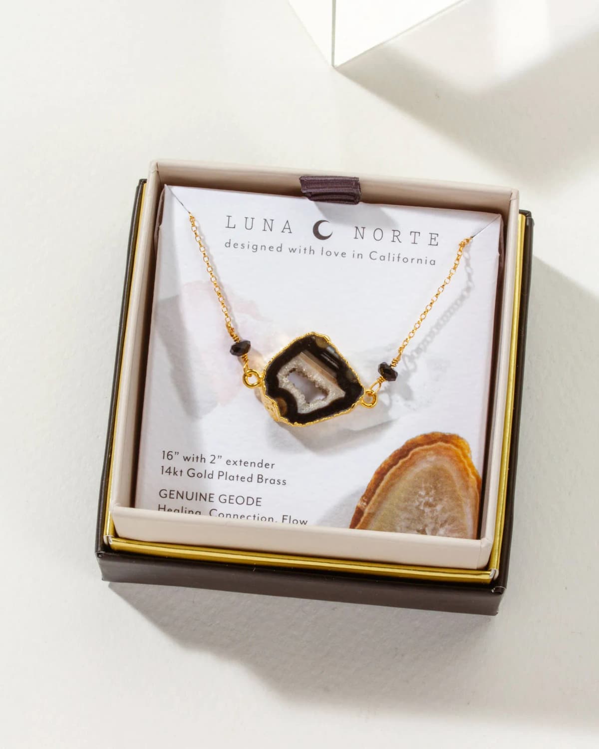 Luna Norte Earthly Geode Necklace- Agate & Onyx