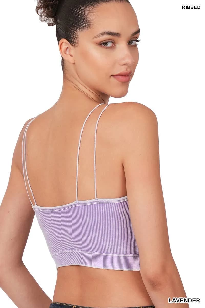 Washed Ribbed Seamless Double Strap Brami Zenana