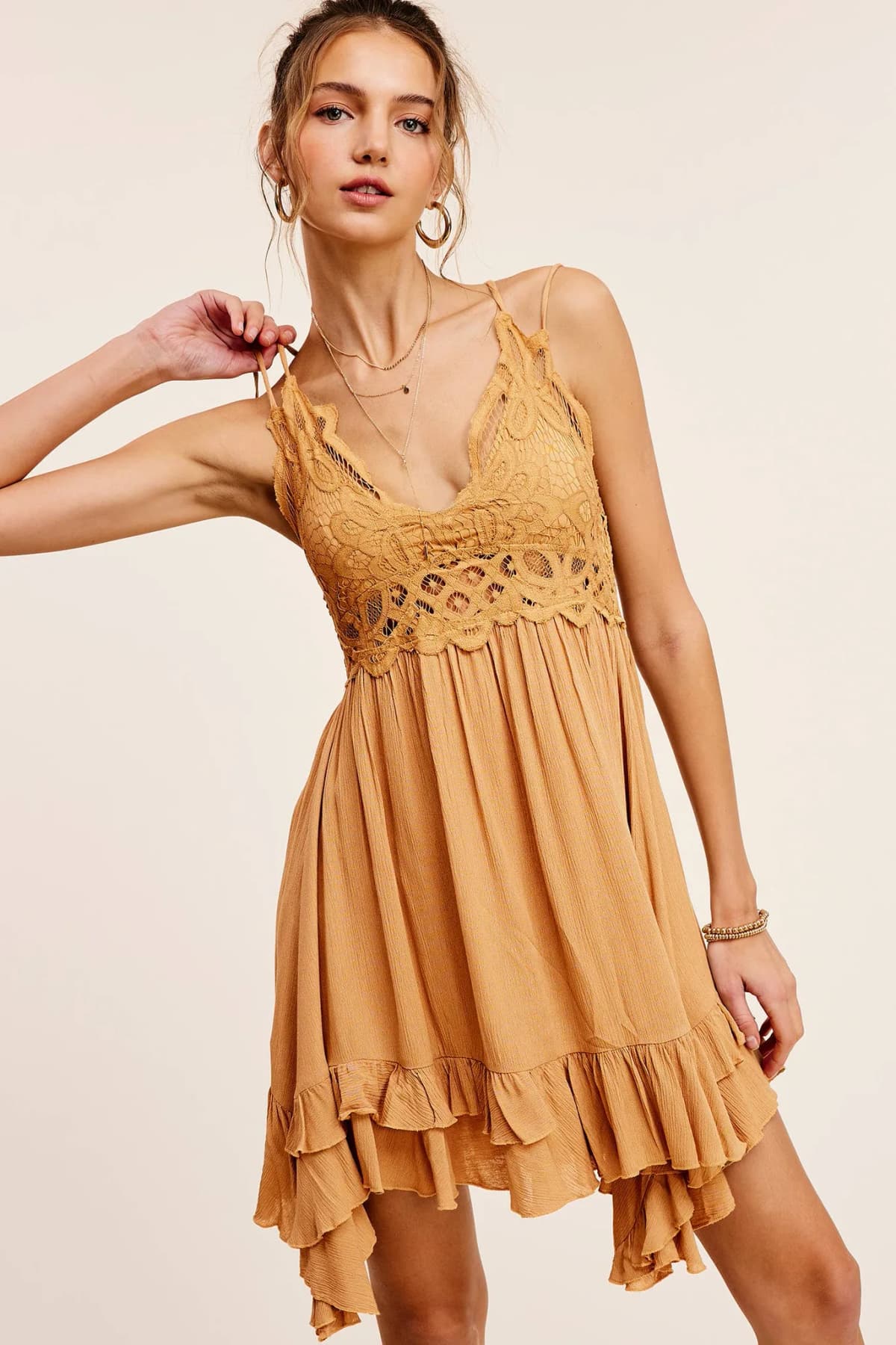 Crochet Lace Trim Sleeveless Bralette Mini Dress by La Miel