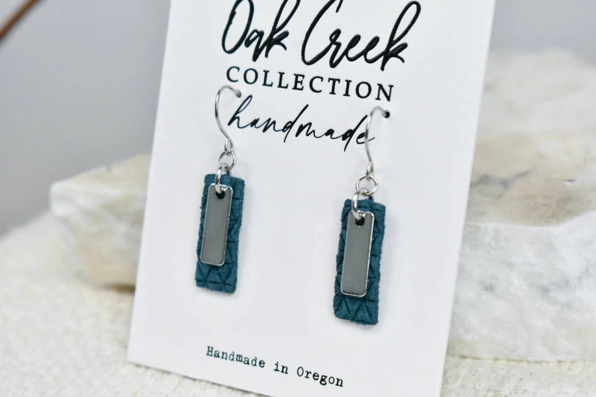 Dainty Leather Rectangle W/ Silver Mini Bar by Oak Creek