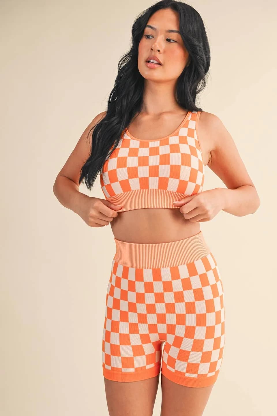 Orange Checkmate Checkered Crop Two Piece Set by Kimberly C