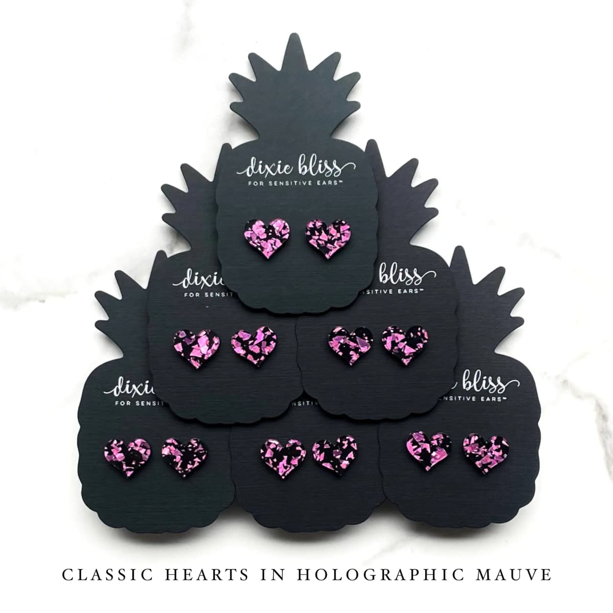 Classic Hearts in Holographic Mauve Earrings