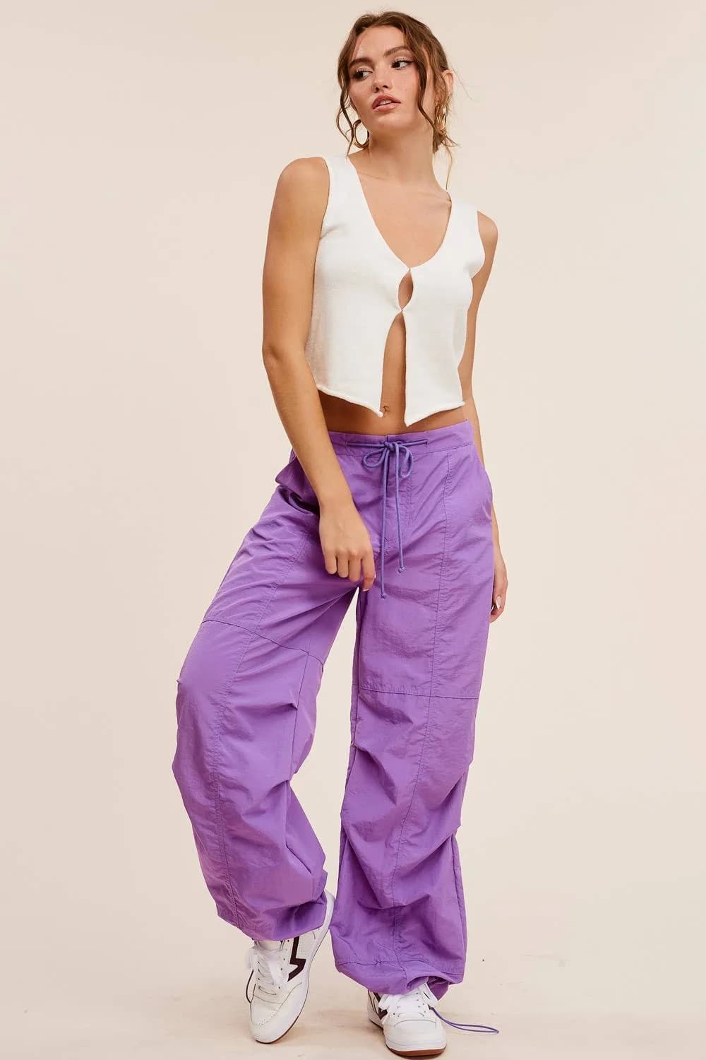 Mid Rise Cargo Jogger Pants With Adjustable Drawstrings Wisteria