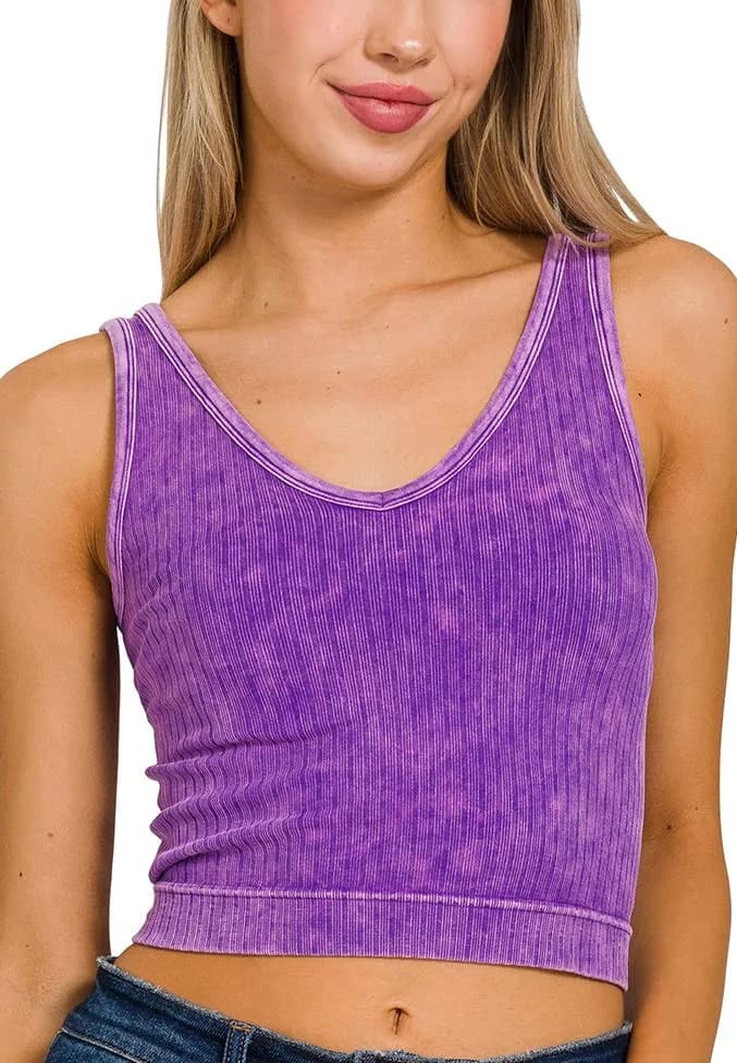 Washed Ribbed Cropped Tank Top Zenana (Purple)