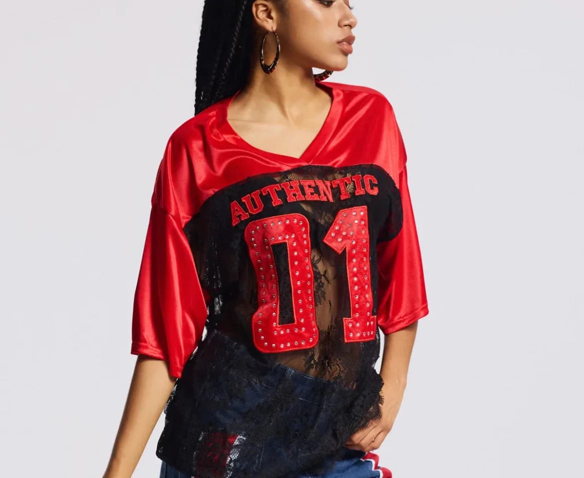 Authentic or California Edge Numbered Lace Sporty Jersey Top