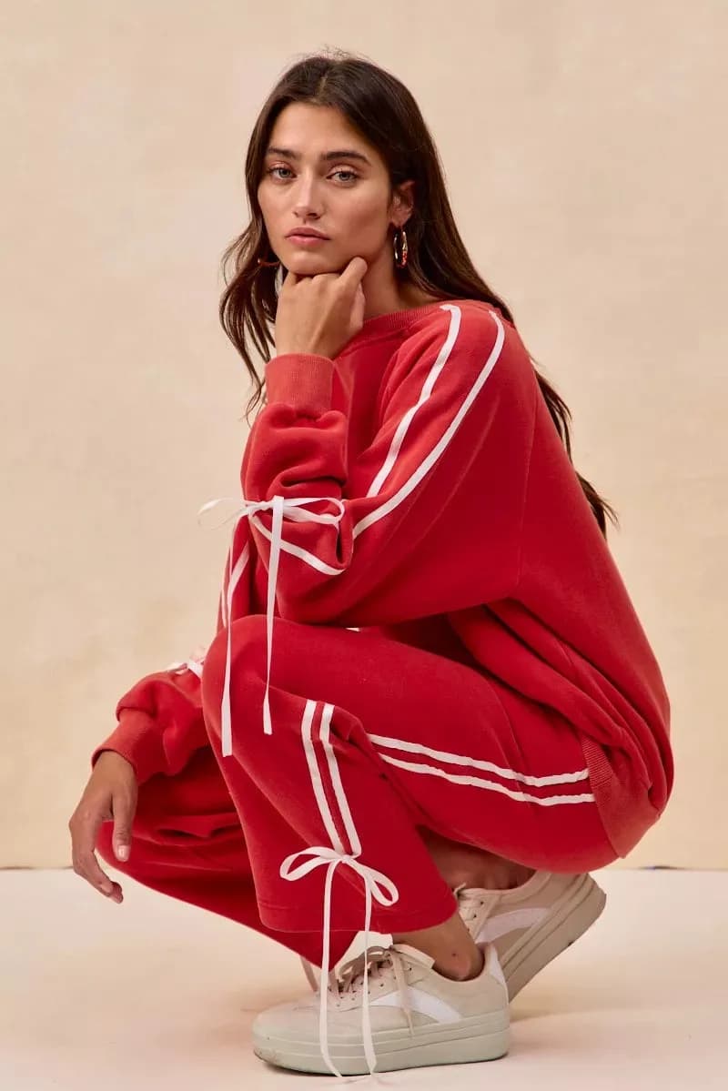 BiBi Side Lined Bow Details Fleece Sweatpants