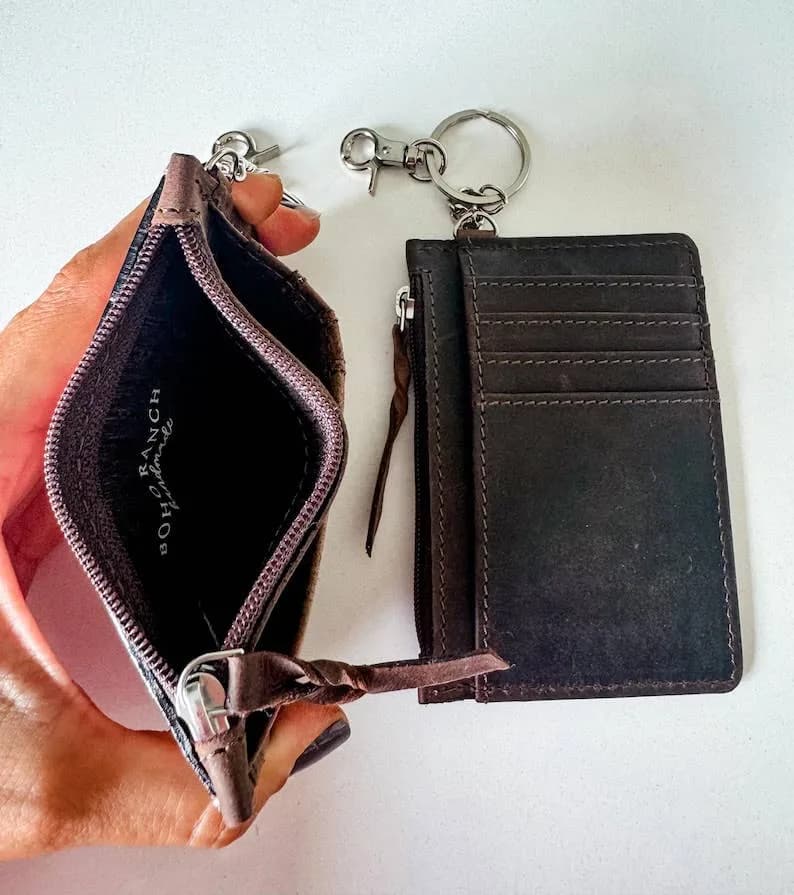 Bow Turquoise Tooled Leather Keychain Wallet