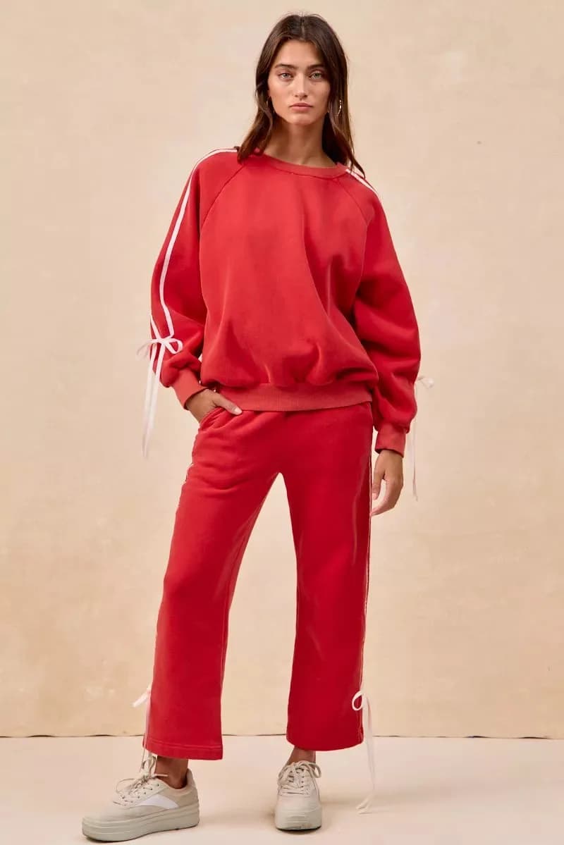 BiBi Side Lined Bow Details Fleece Sweatshirt