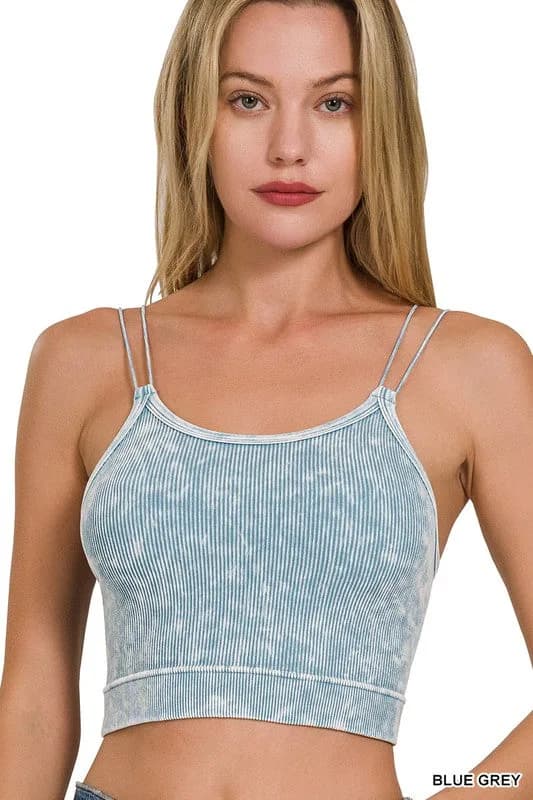 Washed Ribbed Seamless Double Strap Brami Zenana