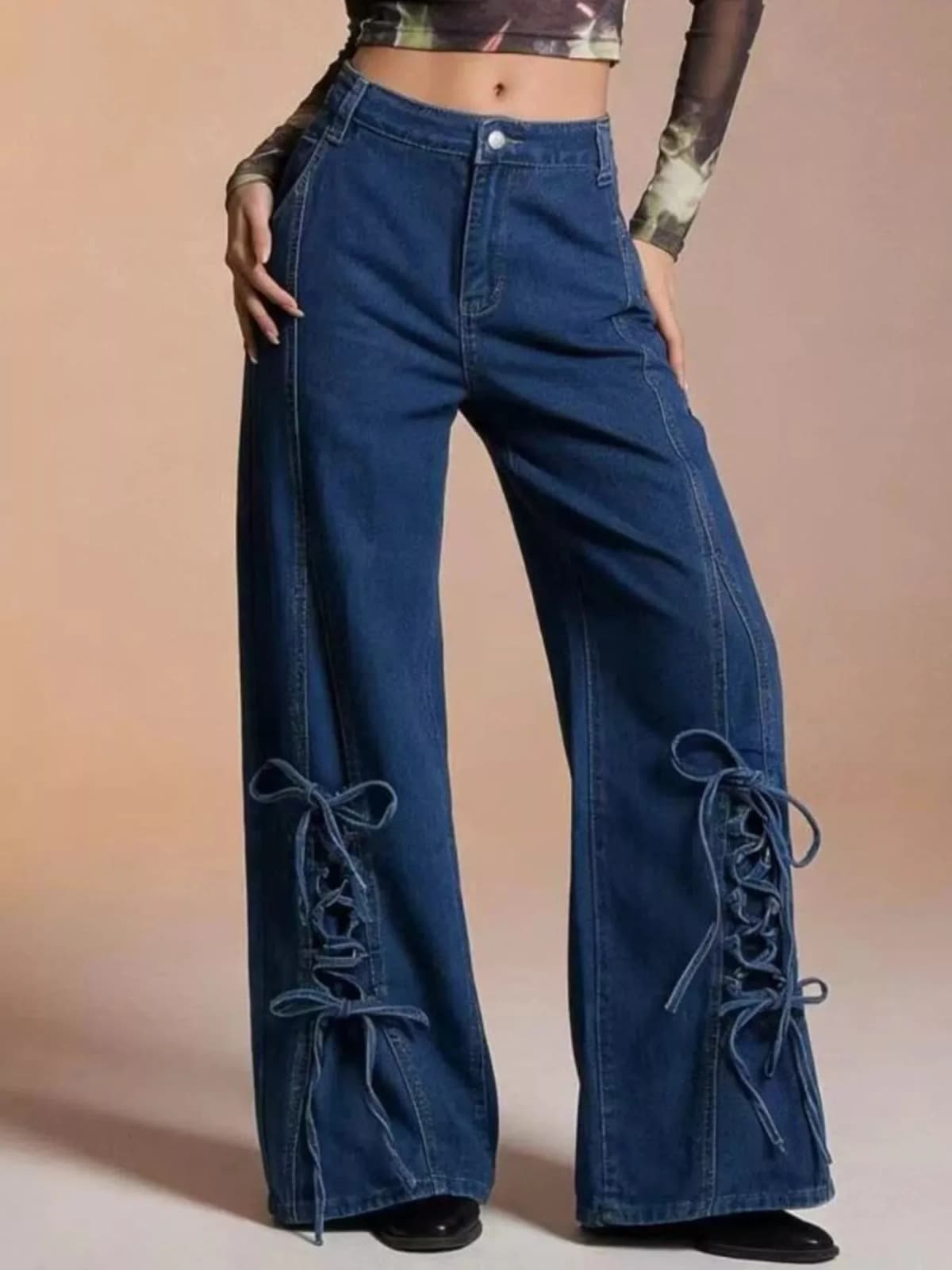 Lace-Up Wide Leg Jeans
