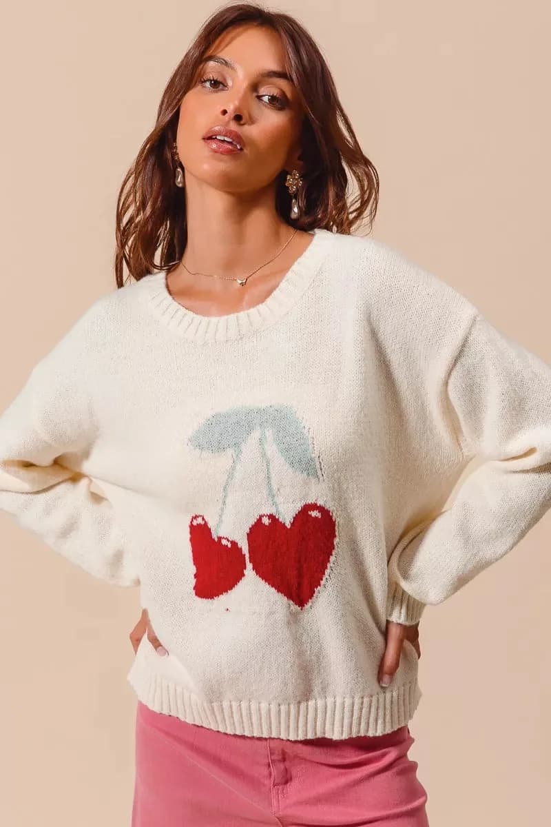SO ME Heart Cherry Knitted Sweater Top