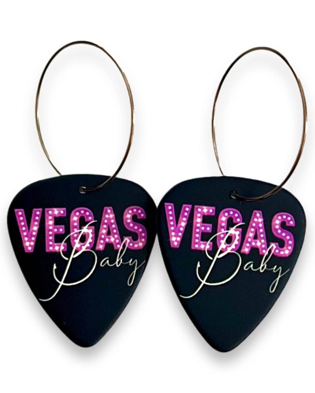Vegas Baby Black Reversible Single Guitar Pick Earrings Stainless Steel 14k (25mm)