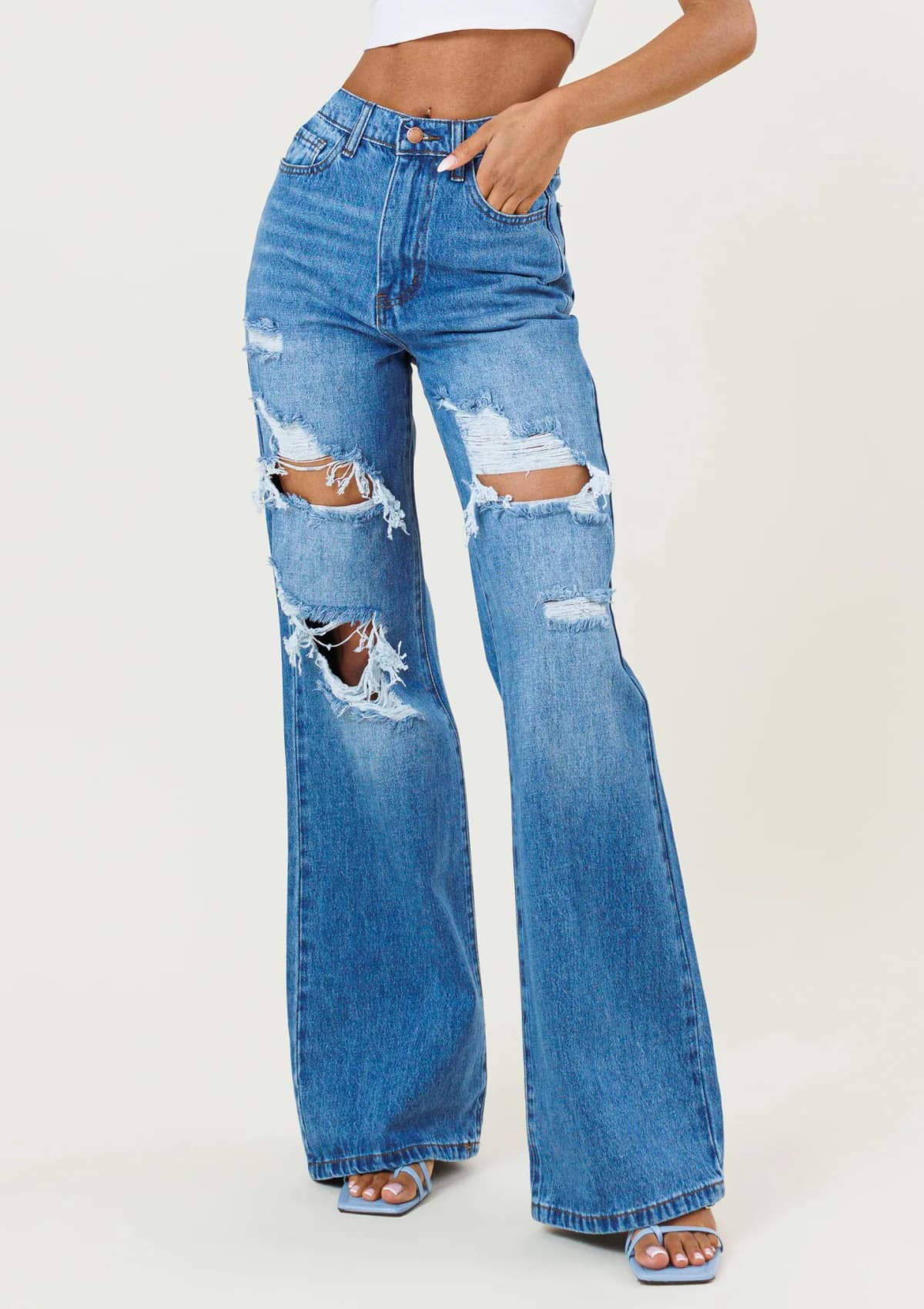 Distressed High Rise Wide Leg Jeans Euphoria Wide Jeans