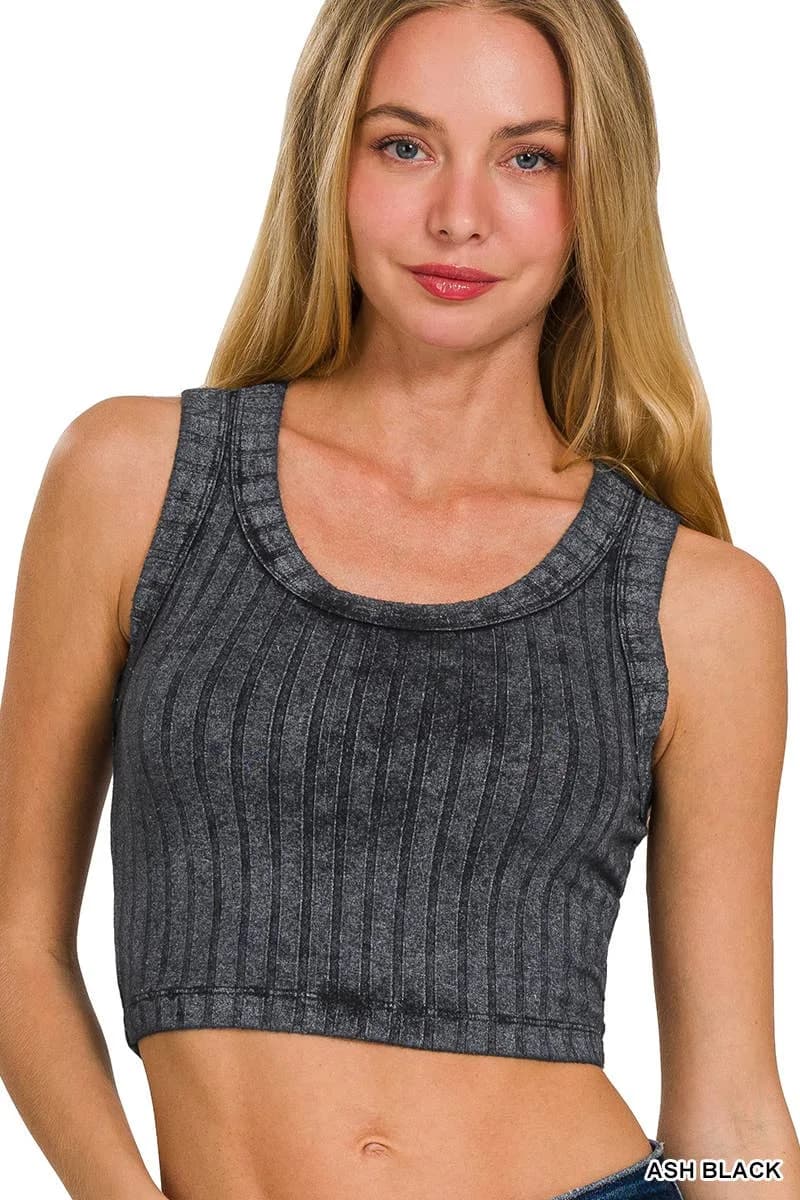 Ribbed Sleeveless Scoop Neck Cropped Tank Buttery Soft Top Zenana (Deep Sky)