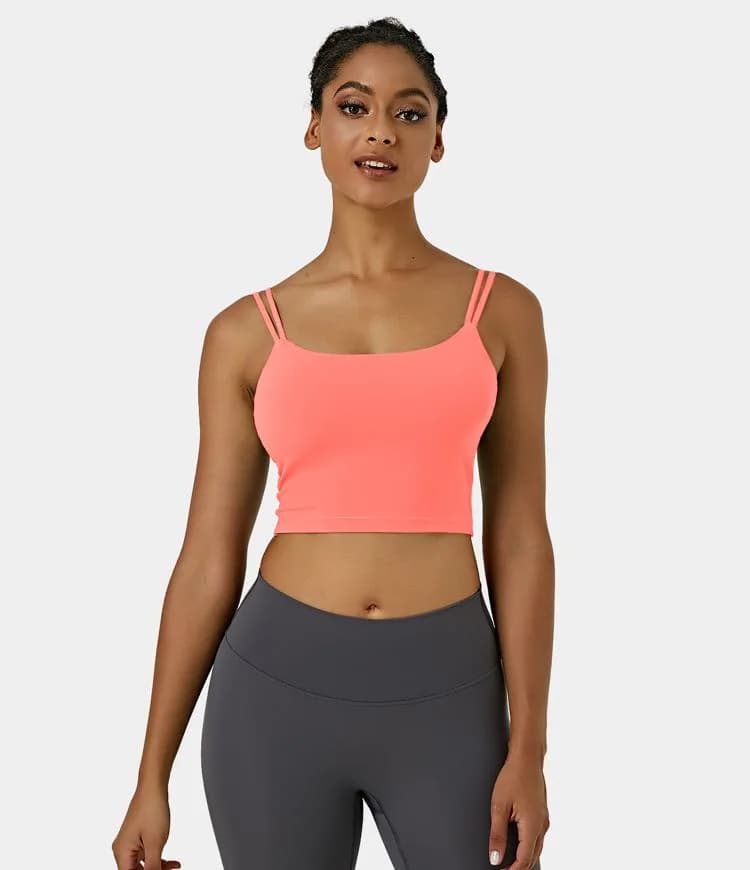Double Straps Backless Twisted Cropped Yoga Tank Top Halara (Coral)