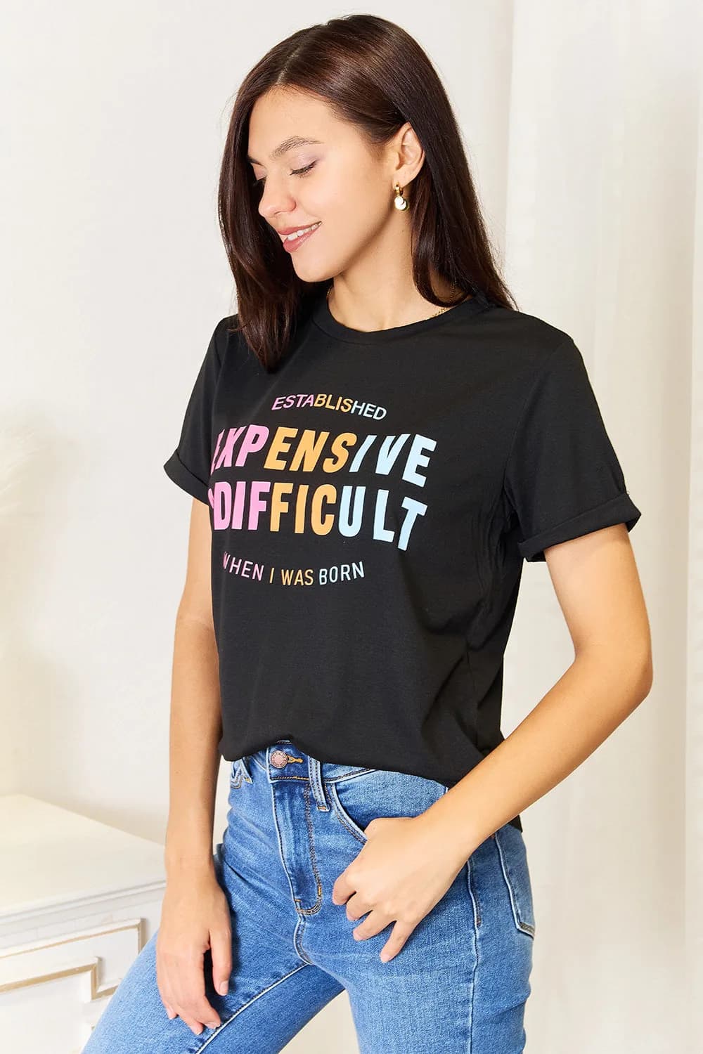 Simply Love Slogan Graphic Cuffed Sleeve Shirt