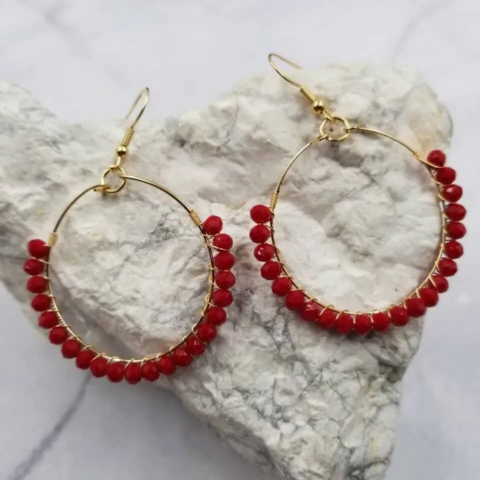 Handmade Wire Glass Beaded Earrings - Summer