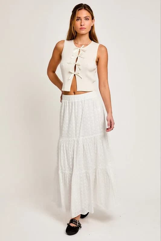 Satin Bow Detail Sleeveless Sweater Top Vest Multiple Colors