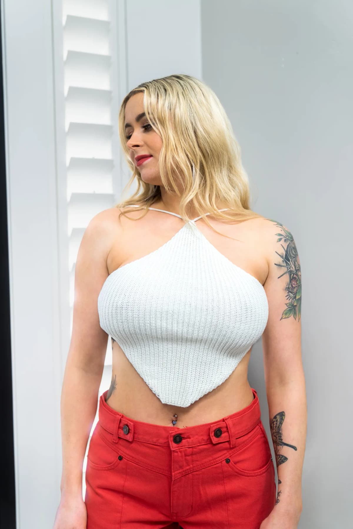 Ladies Halter Knit Daily Rhombic Top Sweet Karma (White)