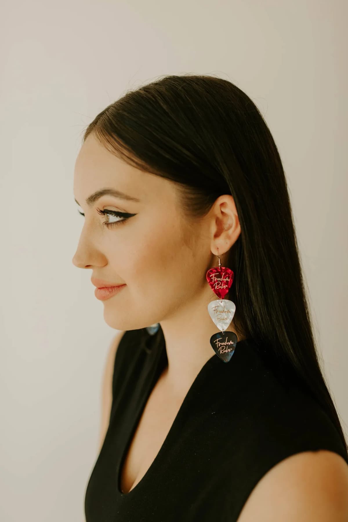 Freedom Rocks Red White Blue Dangle Earrings Guitar Picks