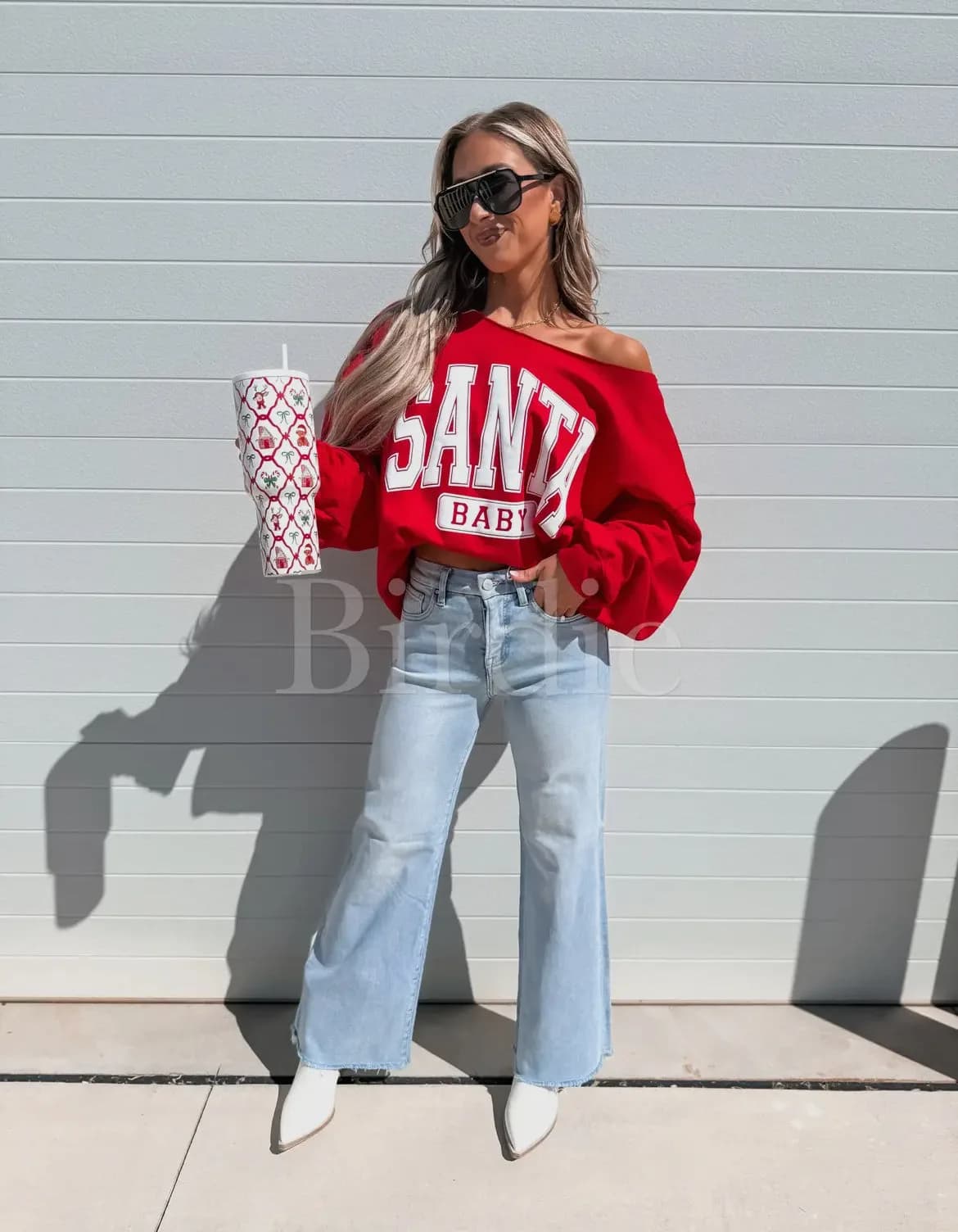 Santa Baby Graphic Crewneck Off the Shoulder