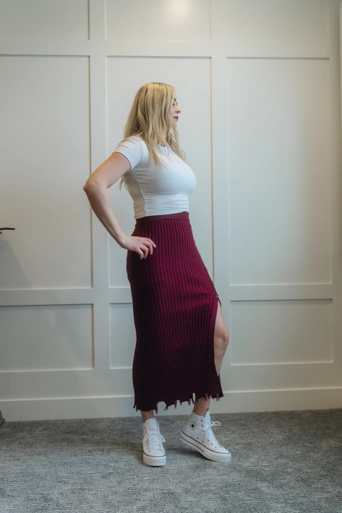 Ribbed Sweater Midi Skirt