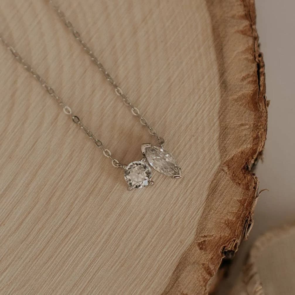Sloane Two Stone Diamond Necklace Gold or Silver by Mauve