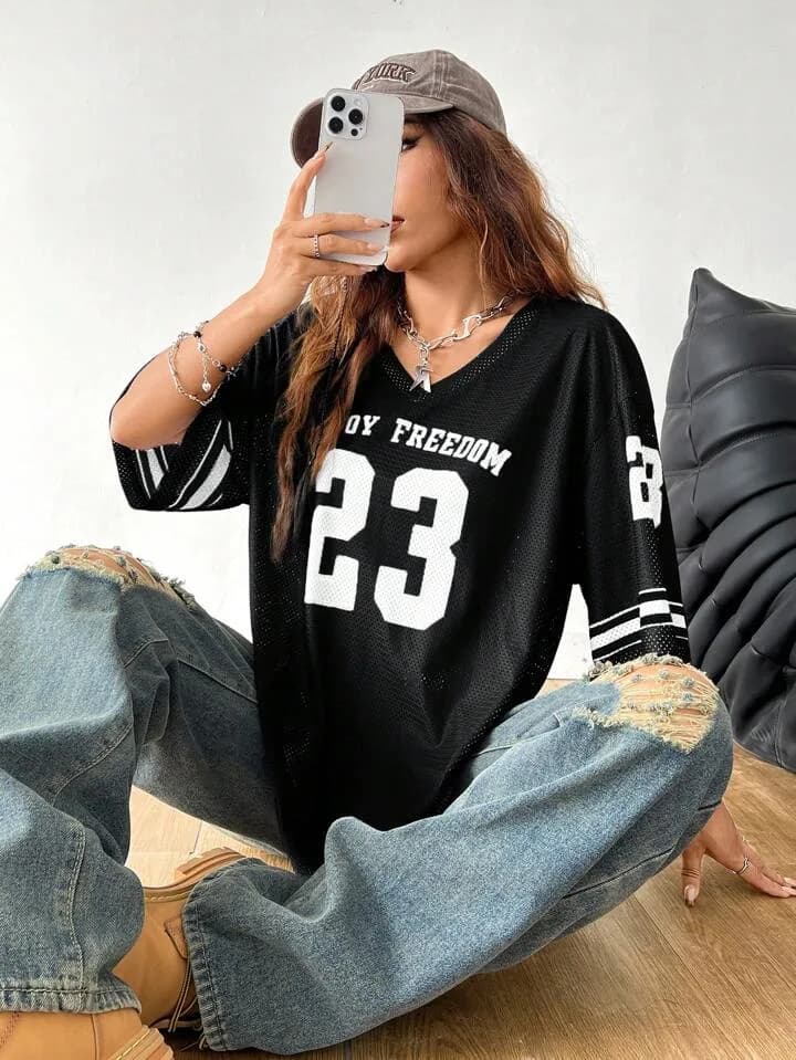 Black and White Enjoy Freedom Mesh Numbered 23 Jersey