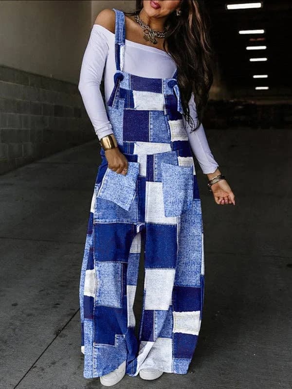 Loose Sleeveless Color Block Knot Pockets Split Joint Jumpsuit Migunica