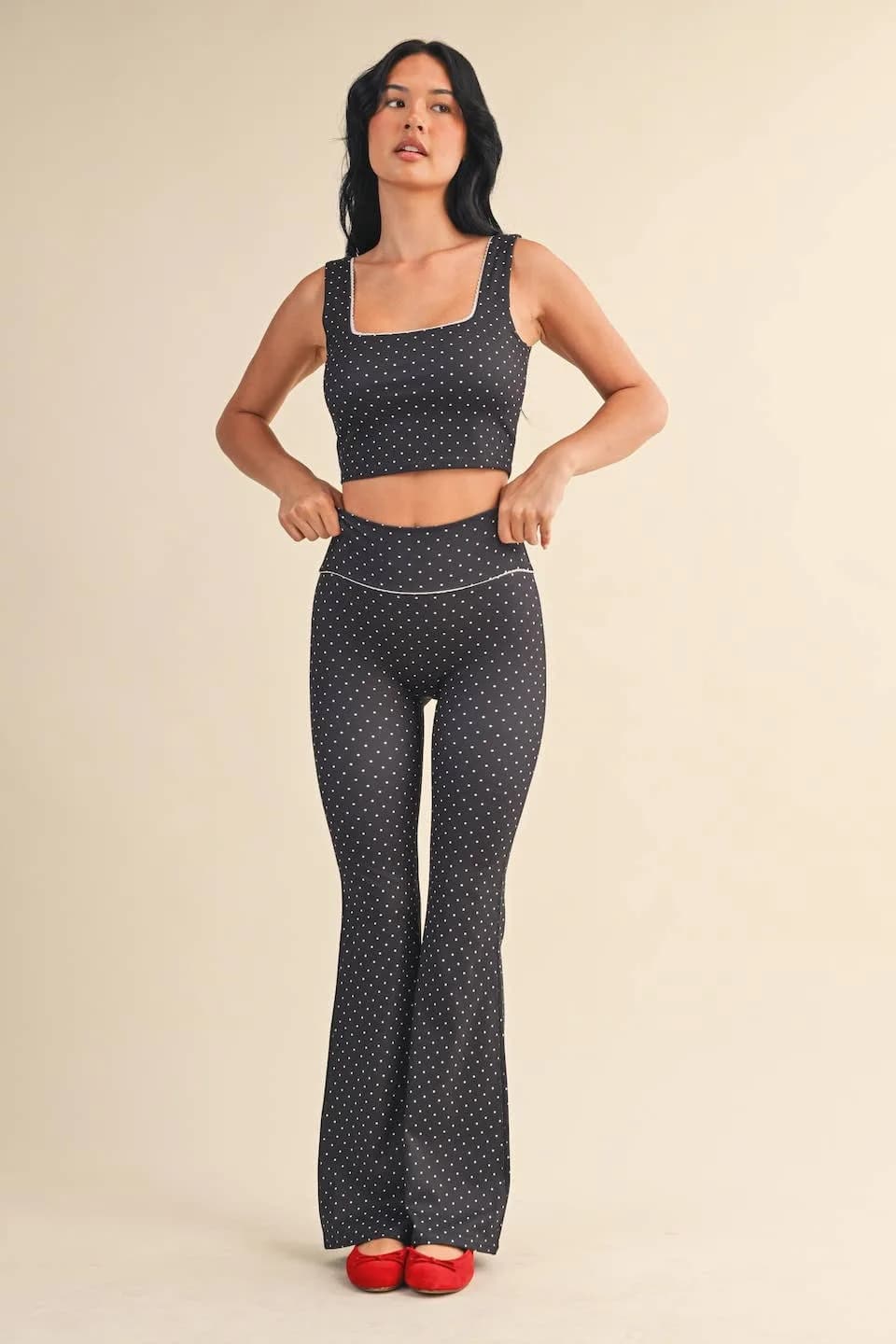 Polka Dot Print Crop Tank with Lace Trim by Kimberly C