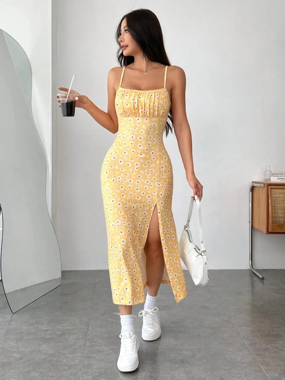 Slit Bodice Midi Cami Dress