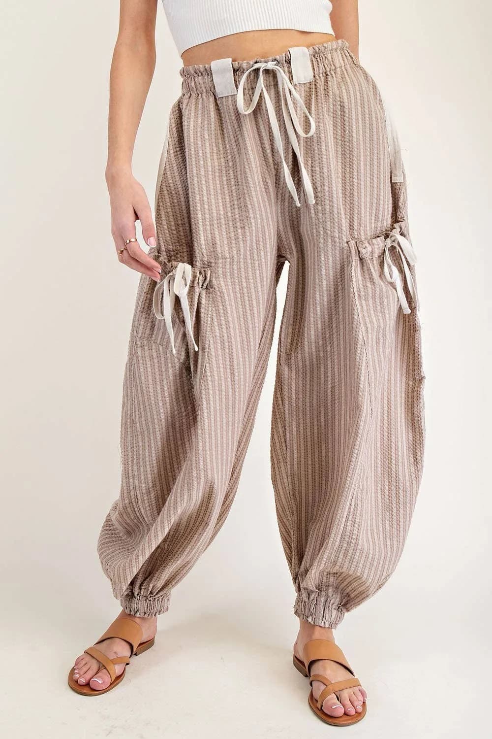 STRIPED DRAWSTRING SIDE POCKET JOGGER PANTS