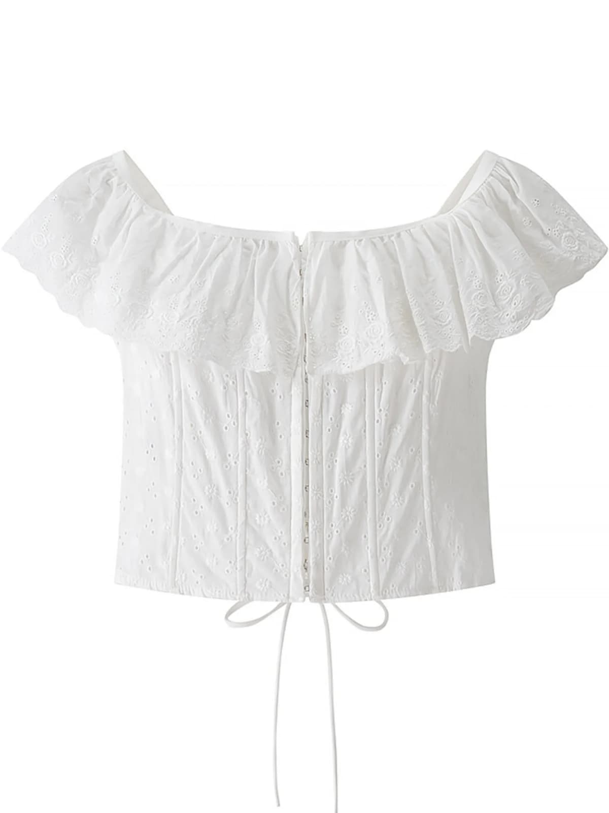 Lace Up Back Eyelet Ruffle Trim Tank