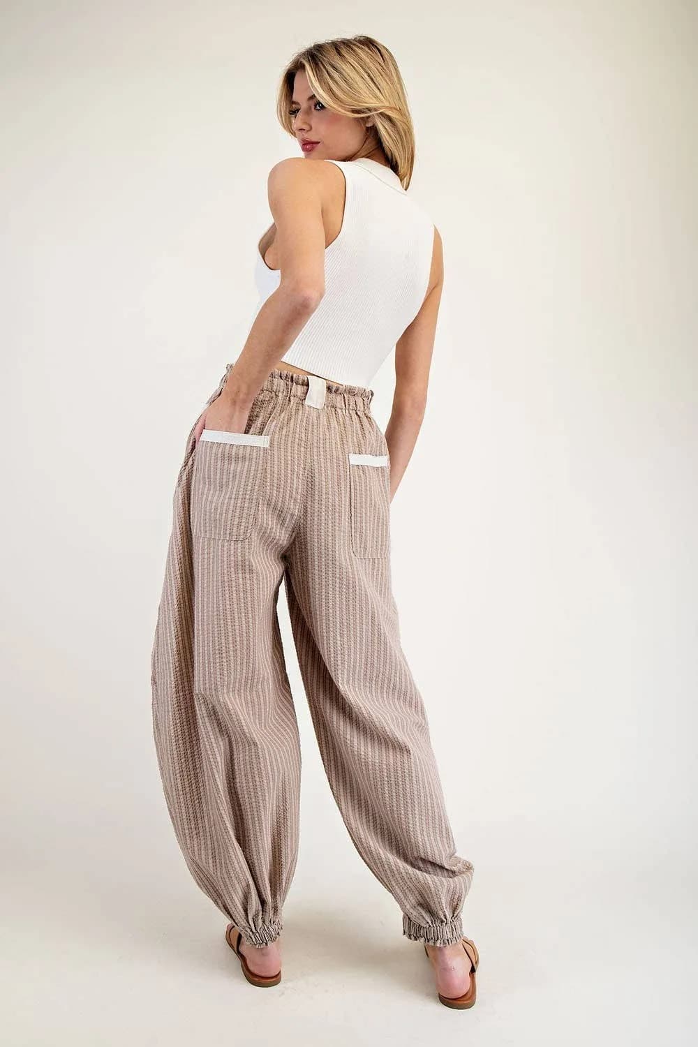 STRIPED DRAWSTRING SIDE POCKET JOGGER PANTS