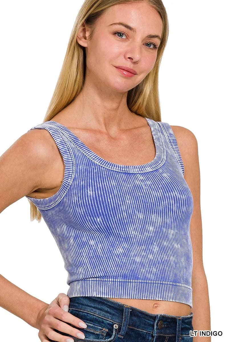 Stone Washed Ribbed Seamless Tank Zenana