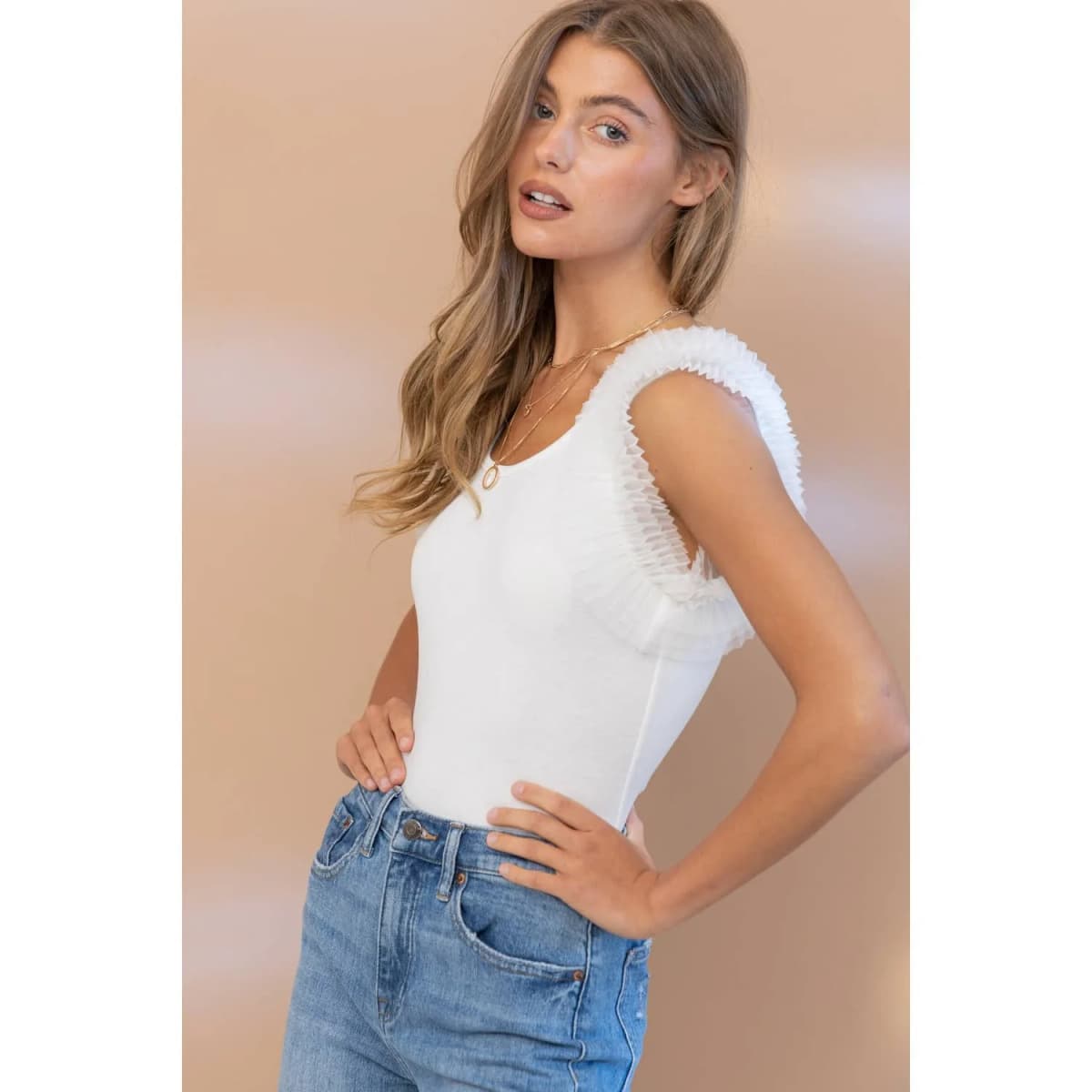 Tulle Ruffle Black Sleeve Bodysuit Apolline (Black)
