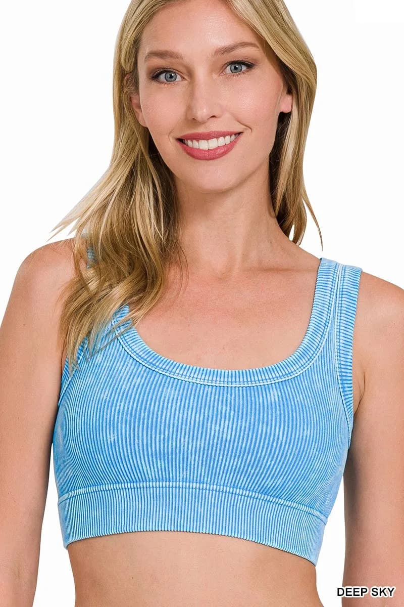 Washed Ribbed Scoop Neck Cropped Tank Top Zenana (Pink)