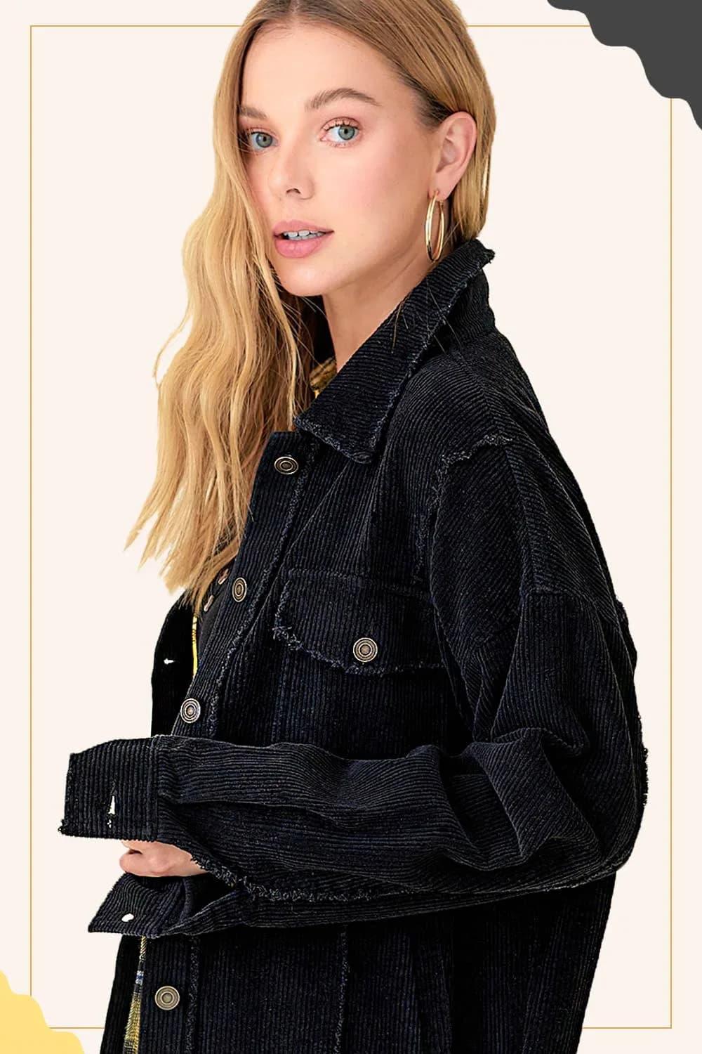 Washed Corduroy Oversized Button Down Jacket (Black)